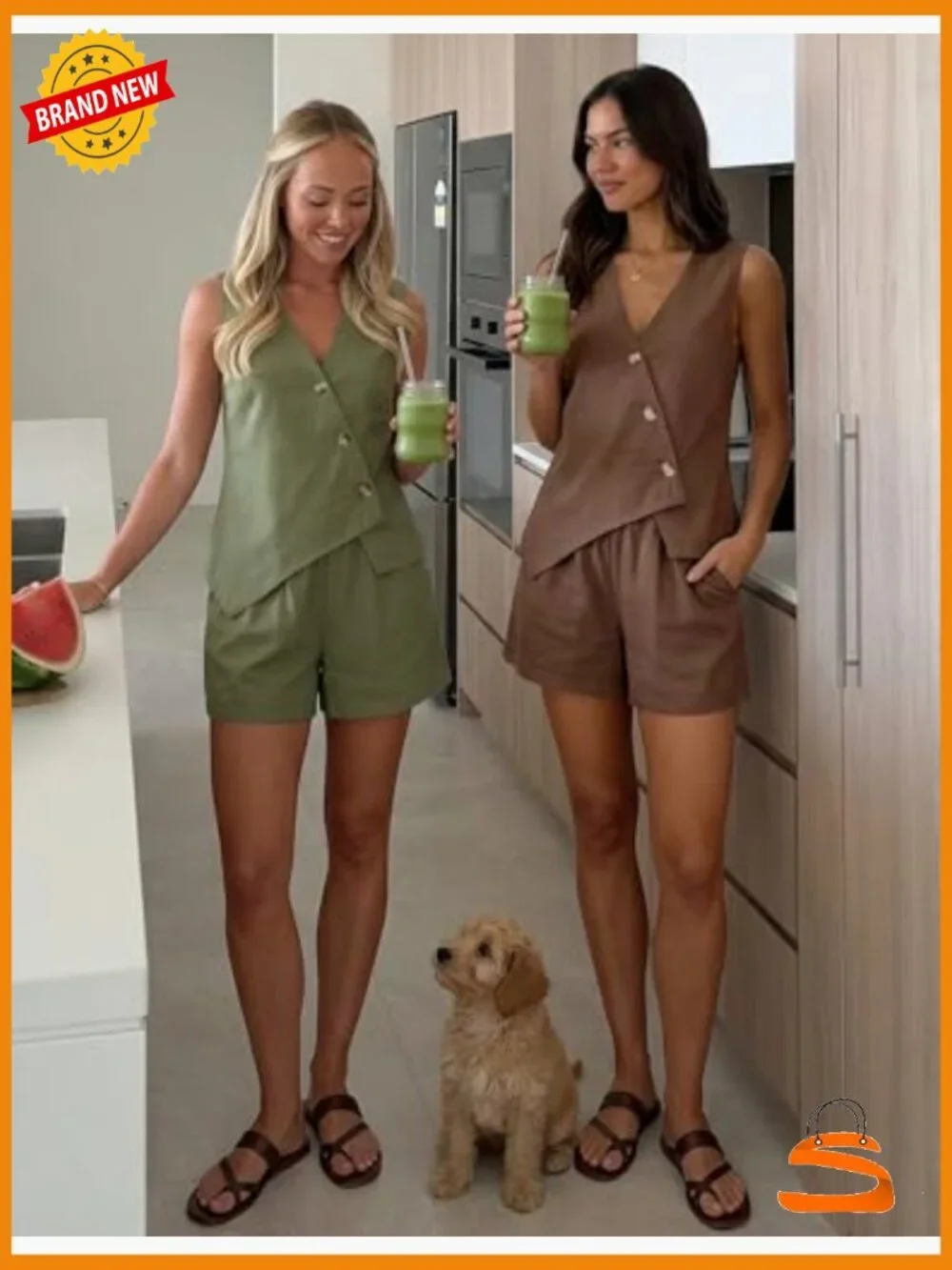 Linen 2 Piece Short Set Sleeveless Vest Matching Outfits Travel Summer